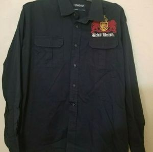 SOLD--ECKO UNLTD XXL Black Long  Shirt W/Red Embroidered Logo on Front and Back 